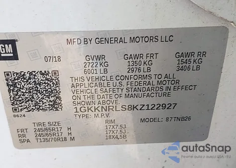 2019 GMC Acadia Sle-1 from USA, damaged, VIN 1GKKNRLS8KZ122927
